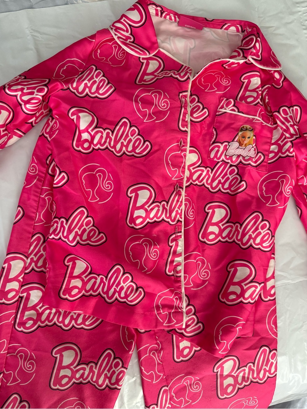 Kids Barbie Girls' Hot Pink Logo Satin Pajama Set